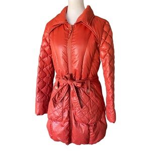 Rosella Orange Quilted Puffer Coat with Belt Women’s Medium